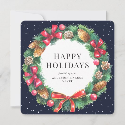 クリスマスリースブループライド企業のビジネス シーズンカード (正面)