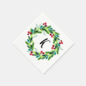 クリスマスリースベリーズモノグラム スタンダードカクテルナプキン (角)