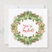 クリスマスリースベリーフラワーズホリーパイン招待状 招待状 (正面)