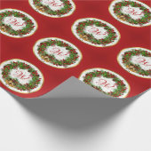 クリスマスリースベルズホリーパインモノグラム ラッピングペーパー (角)