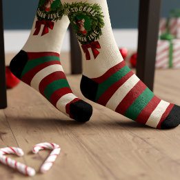 クリスマスリースペットフォトストライプクリスマスソックス ソックス