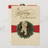 クリスマスリースホリデーお祝い招待状 招待状 (正面/裏面)