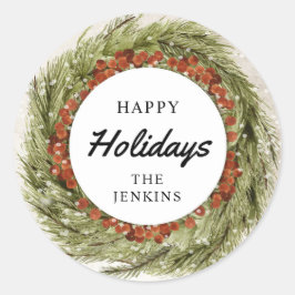 クリスマスリースホリデーエンベロープ招待状シール ラウンドシール
