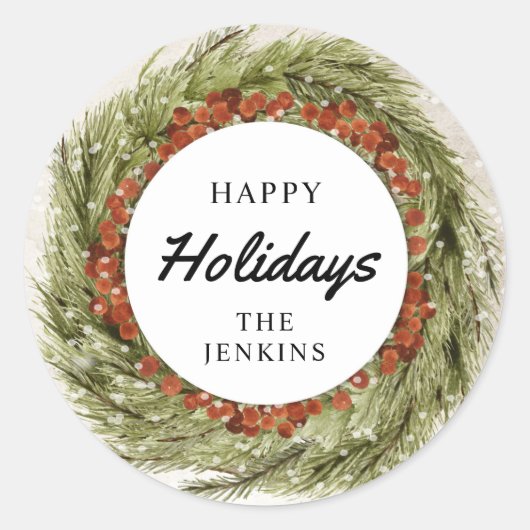 クリスマスリースホリデーエンベロープ招待状シール ラウンドシール (正面)