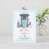 クリスマスリースホリデーオープンハウスパーティー雪だるま 招待状 (スタンド正面)