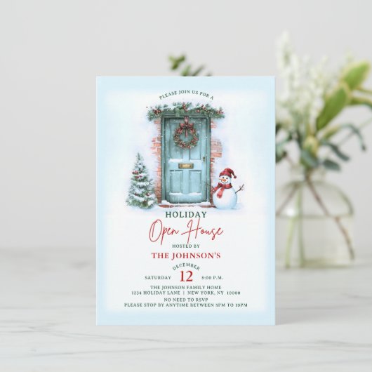 クリスマスリースホリデーオープンハウスパーティー雪だるま 招待状 (スタンド正面)