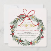 クリスマスリースホリデーパーティー招待状 ノートカード (正面)