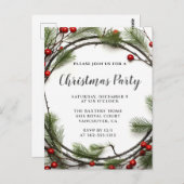 クリスマスリースホリデーパーティー招待状 ポストカード (正面/裏面)
