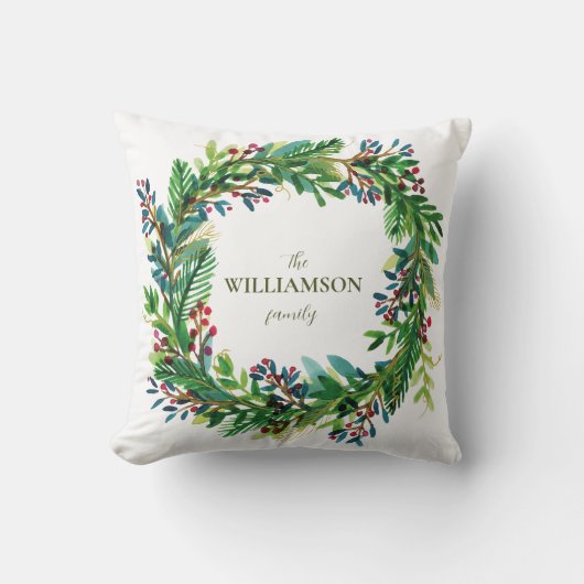 クリスマスリースホリデーファミリーネームホリ クッション (正面)