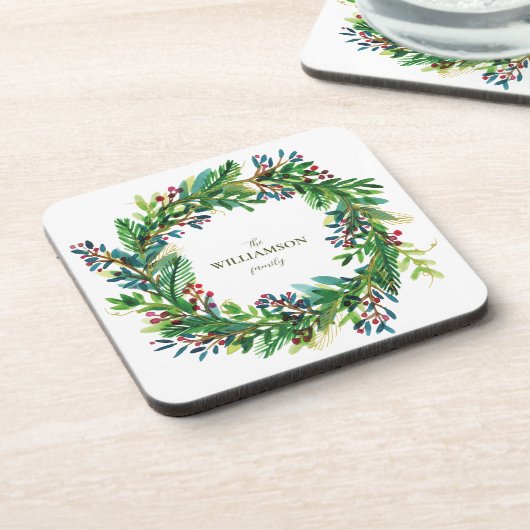 クリスマスリースホリデーファミリーネームホリ コースター (左側)