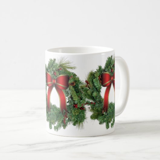 クリスマスリースホリデーホームセラミック コーヒーマグカップ (正面右)