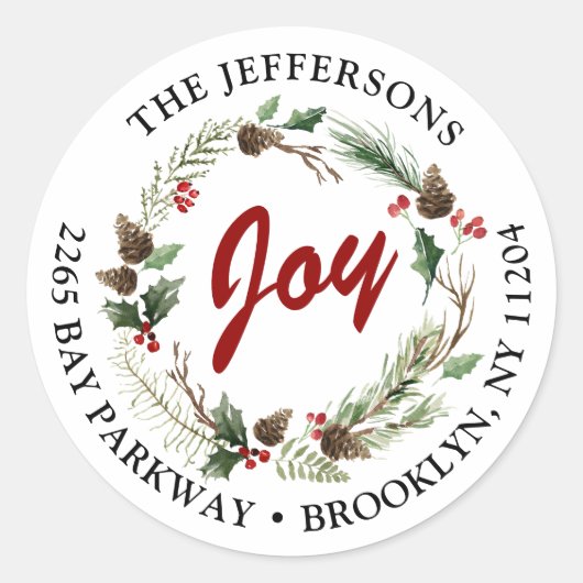 クリスマスリースホリデー差出人住所 ラウンドシール (正面)