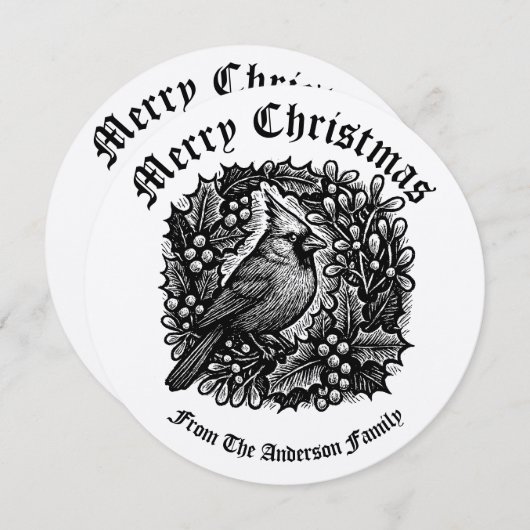 クリスマスリースホリーミスタントウバードウッドブロック シーズンカード (正面/裏面)