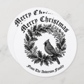 クリスマスリースホリーミストレトーバードイラストレーション シーズンカード (正面/裏面)