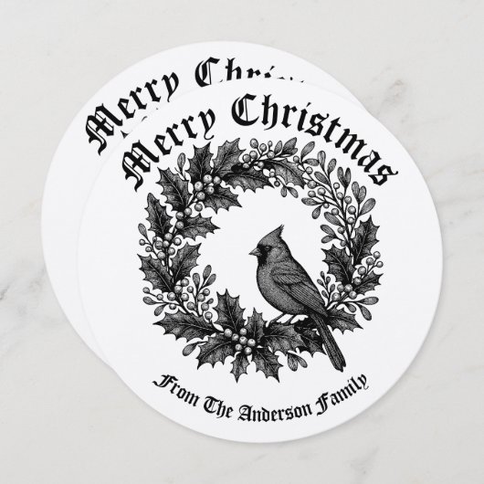 クリスマスリースホリーミストレトーバードイラストレーション シーズンカード (正面/裏面)