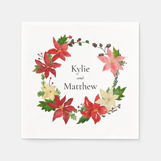 クリスマスリースポインセチアフェスティバル結婚ズ スタンダードカクテルナプキン (正面)
