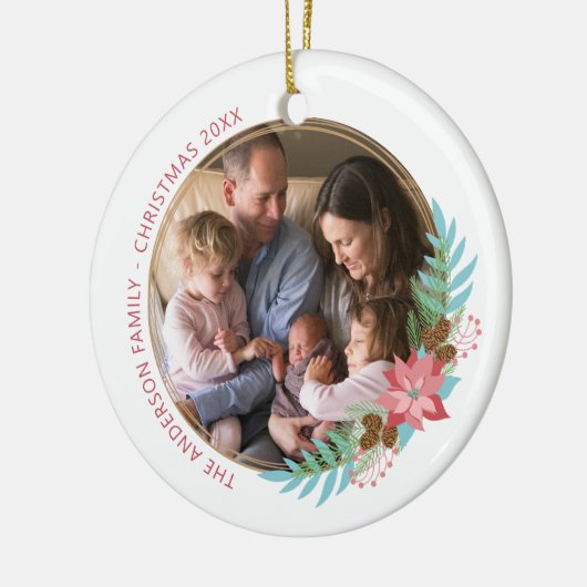 クリスマスリースポインセチア写真クリスマス セラミックオーナメント (左)