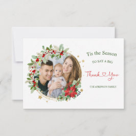 クリスマスリースポインセチア写真サンキューカード サンキューカード
