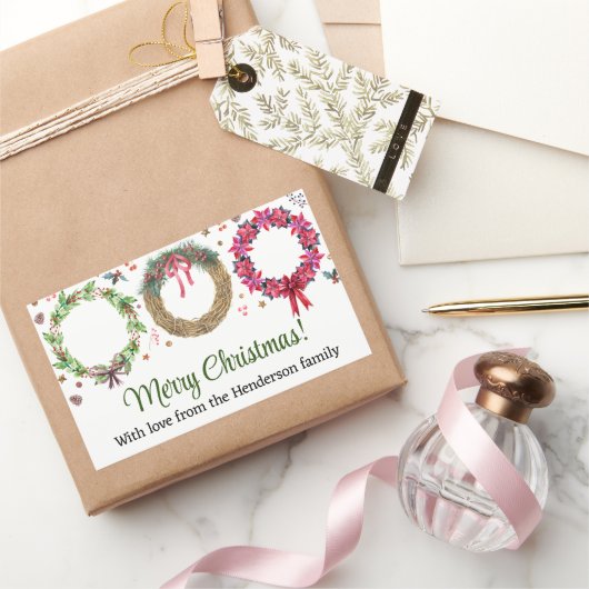 クリスマスリースメイキングホリデーパーティー 長方形シール (ギフト)