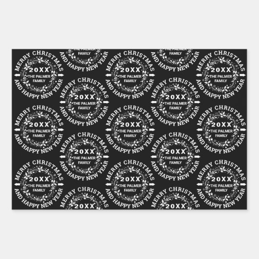 クリスマスリースメリークリスマスの名前を追加 ラッピングペーパーシート (正面3)