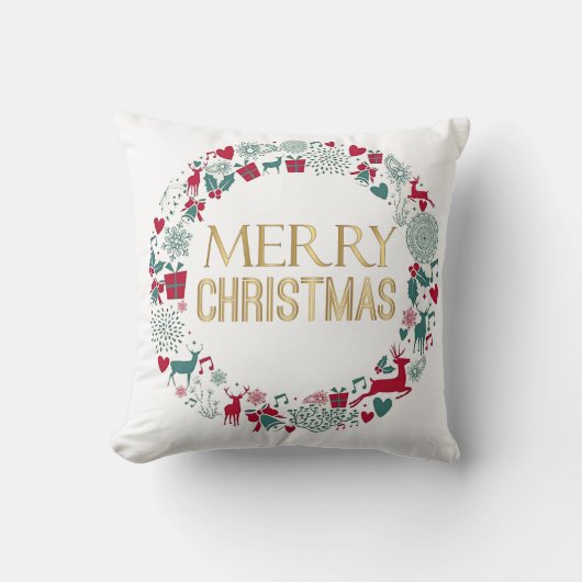 クリスマスリースメリークリスマスグリーティング クッション (正面)