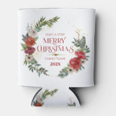 クリスマスリースメリークリスマスタイポグラフィ 缶クーラー (正面)