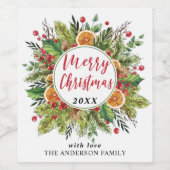 クリスマスリースメリークリスマス ワインラベル (シングルラベル)