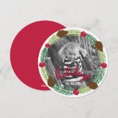 クリスマスリースモダンホリデーフォトカード シーズンカード (正面/裏面)