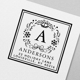 クリスマスリースモノグラムウィンターホリデーアドレス セルフインキングスタンプ