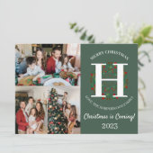 クリスマスリースモノグラムスクリプトファミリーフォト シーズンカード (スタンド正面)