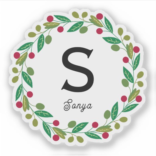 クリスマスリースモノグラムビニールカット シール (正面)