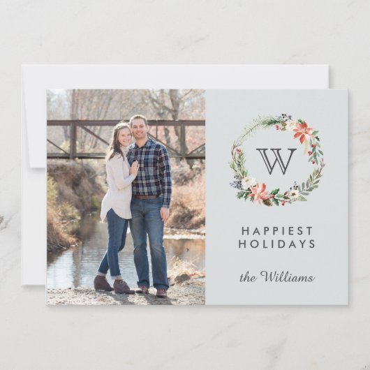 クリスマスリースモノグラムフォトホリデーズ 招待状 (正面)