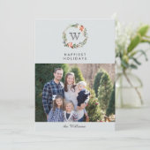 クリスマスリースモノグラムホリデーズランドスケープ写真 招待状 (スタンド正面)