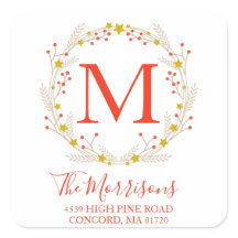 クリスマスリースモノグラムボタニカル差出人住所