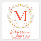 クリスマスリースモノグラムボタニカル差出人住所 スクエアシール (正面)