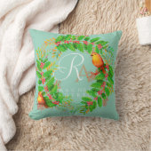 クリスマスリースモノグラムライトティール（緑がかった色） クッション (ブランケット)