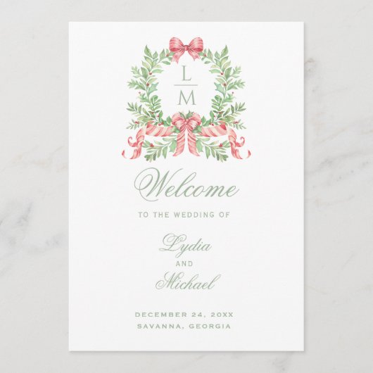 クリスマスリースモノグラム結婚式 プログラム (正面)