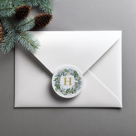 クリスマスリースモノグラム ラウンドシール