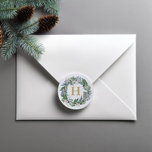 クリスマスリースモノグラム ラウンドシール