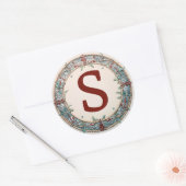 クリスマスリースモノグラム ラウンドシール (封筒)