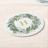 クリスマスリースモノグラム ラウンドペーパーコースター (アングル)