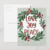 クリスマスリースラブジョイピースホリデーハガキ ポストカード (正面/裏面)
