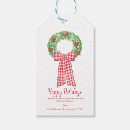 クリスマスリースレッドギンガムギフトラベル ギフトタグ (正面)