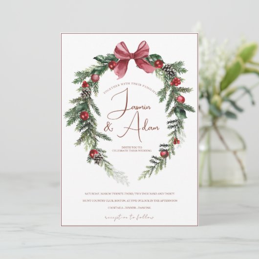 クリスマスリースレッドグリーンウィンターフェスティバル結婚ズ 招待状 (スタンド正面)