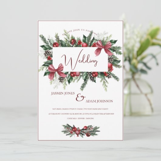 クリスマスリースレッドグリーンウィンターフェスティバル結婚ズ 招待状 (スタンド正面)