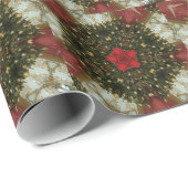 クリスマスリースレッドグリーン金ゴールドとレッドスター ラッピングペーパー (ロールコーナー)