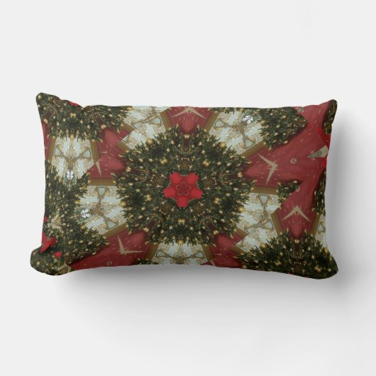 クリスマスリースレッドグリーン金ゴールドとレッドスター ランバークッション (正面)