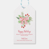 クリスマスリースレッドピンクボウギフトラベル ギフトタグ (正面)