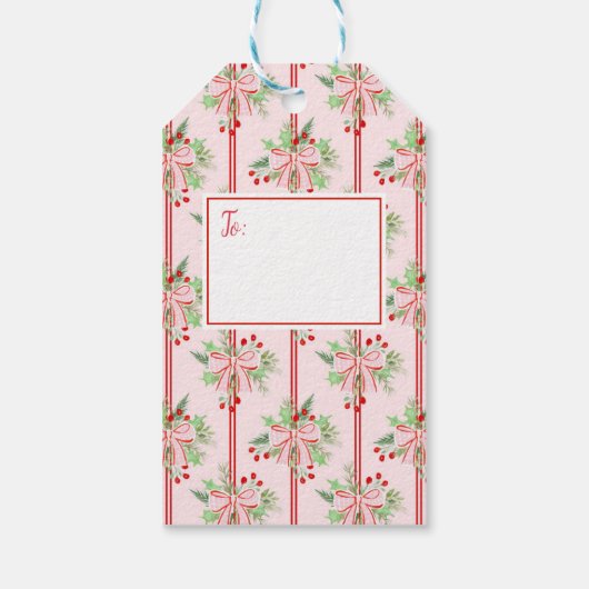 クリスマスリースレッドピンクボウギフトラベル ギフトタグ (裏面)