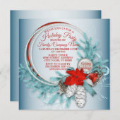 クリスマスリースレッドボウティール(緑がかった色)ホリデーズパーティー 招待状 (正面/裏面)